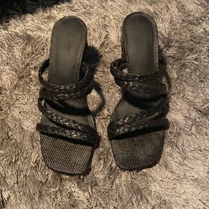 Universal Thread Claire Black Braid Woven Strap Slip On Chunky Sandal Heels